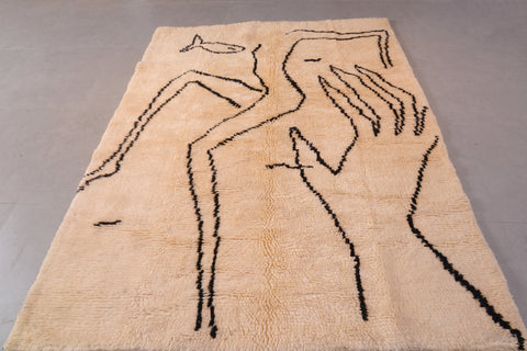 Moroccan beni ourain rug, Large Moroccan rug, Moroccan 4.7 ft X 6.2 ft rug, boho area rug - white and black  Rug -beniourain rug. berber rug