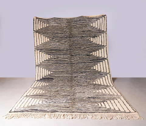 Moroccan Berber Genuine Lamb black Wool Rug 7.2 ft x 11.5 ft ,Ethnic handwoven Rug, Exclusive Natural Artwork Tuareg white Sofa Carpet