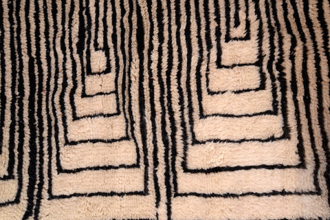 Moroccan Berber Genuine Lamb black Wool Rug 7.2 ft x 11.5 ft ,Ethnic handwoven Rug, Exclusive Natural Artwork Tuareg white Sofa Carpet