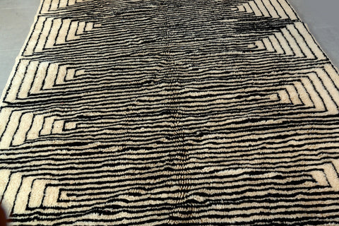 Moroccan Berber Genuine Lamb black Wool Rug 7.2 ft x 11.5 ft ,Ethnic handwoven Rug, Exclusive Natural Artwork Tuareg white Sofa Carpet