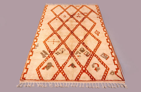 Moroccan Beniourain Rug 6.5 ft X 9.5 ft - Beni Rug White and Brown carpet - Living Room Rug - Bohemian Berber Rug - Handmade Wool Rug