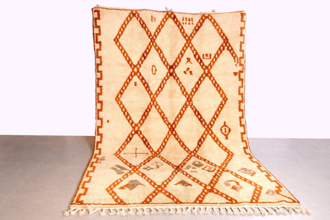 Moroccan Beniourain Rug 6.5 ft X 9.5 ft - Beni Rug White and Brown carpet - Living Room Rug - Bohemian Berber Rug - Handmade Wool Rug