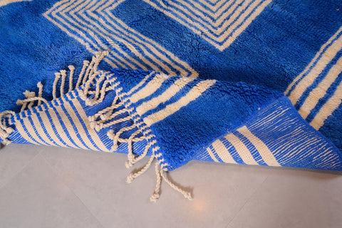 Moroccan Beni Ourain Area Rug: Handmade Wool Rug with a Distinctive Blue and White Design 6 ft X 9 ft Premium quality rug, Modern artwork