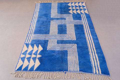 Moroccan Beni Ourain Area Rug: Handmade Wool Rug with a Distinctive Blue and White Design 6 ft X 9 ft Premium quality rug, Modern artwork