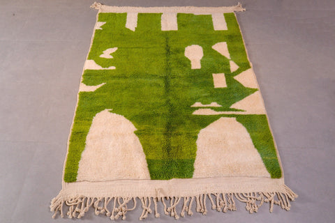 Moroccan rug with attractive modern design, Azilal rug 5 ft X 6.8 ft moroccan rug, Beni ourain rug, Teppish ,Green Olive and White rug