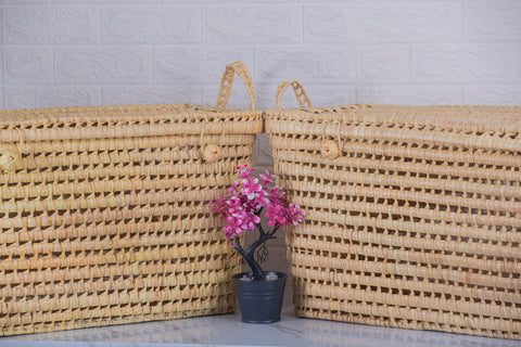 Coffre de rangement Trio en osier - 3 Coffres de rangement en feuilles de palmier Panier de rangement 80+60+50 cm