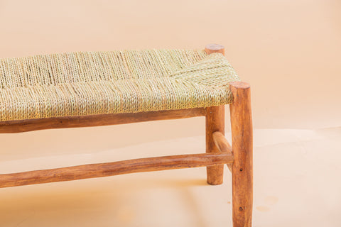 Banc marocain en bois massif et tissage naturel