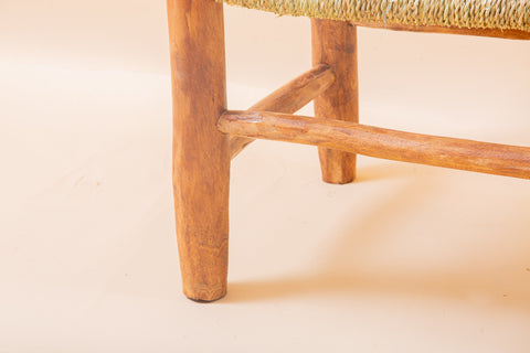 Banc marocain en bois massif et tissage naturel