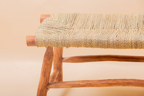 Banc marocain en bois massif et tissage naturel