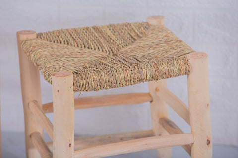 Tabouret marocain en bois et tressé