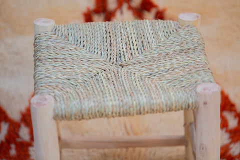 Tabouret marocain en bois et tressé