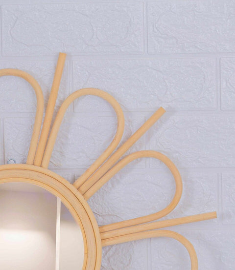 Miroir mural rond en rotin Fleur - décoration murale - écru naturel fait main - Miroir bohème en rotin - Miroir décoratif mural - Miroirs en osier