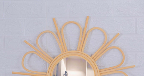 Miroir mural rond en rotin Fleur - décoration murale - écru naturel fait main - Miroir bohème en rotin - Miroir décoratif mural - Miroirs en osier