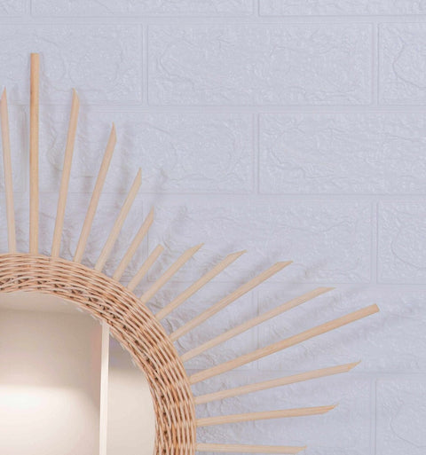 Miroir mural rond en rotin Fleur - décoration murale - écru naturel fait main - Miroir bohème en rotin - Miroir décoratif mural - Miroirs en osier