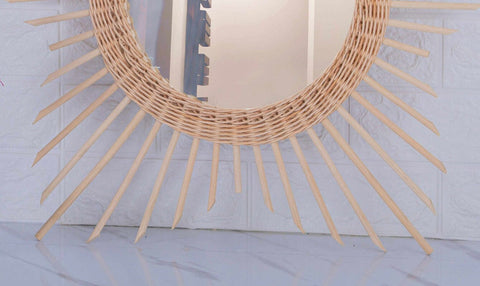 Miroir mural rond en rotin Fleur - décoration murale - écru naturel fait main - Miroir bohème en rotin - Miroir décoratif mural - Miroirs en osier