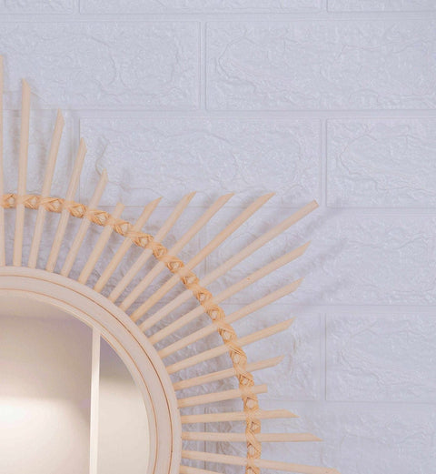 Miroir mural rond en rotin Fleur - décoration murale - écru naturel fait main - Miroir bohème en rotin - Miroir décoratif mural - Miroirs en osier