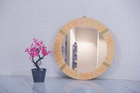 Lot de 3 miroirs muraux ronds en rotin- décoration murale-Miroir bohème en rotin-Miroir décoratif mural-Miroirs en osier