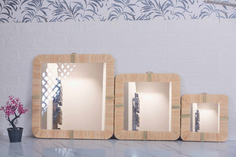 Lot de 3 miroirs muraux carrés en rotin- décoration murale-Miroir bohème en rotin-Miroir décoratif mural-Miroirs en osier