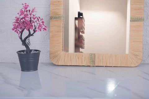 Lot de 3 miroirs muraux carrés en rotin- décoration murale-Miroir bohème en rotin-Miroir décoratif mural-Miroirs en osier