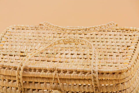Coffre de rangement en osier - Coffre de rangement et panier en feuille de palmier 50 cm