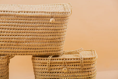 Coffre de rangement Trio en osier - 3 Coffres de rangement en feuilles de palmier Panier de rangement 80+60+50 cm