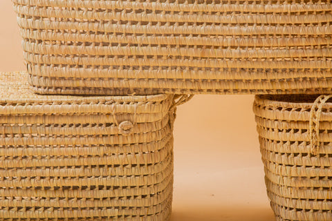 Coffre de rangement Trio en osier - 3 Coffres de rangement en feuilles de palmier Panier de rangement 80+60+50 cm