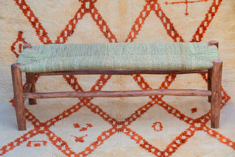 Banc marocain en bois massif et tissage naturel