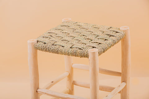 Tabouret marocain en bois et tressé