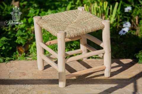 Tabouret marocain en bois et tressé
