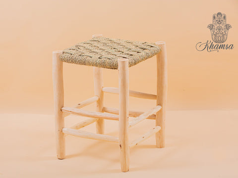 Tabouret marocain en bois et tressé