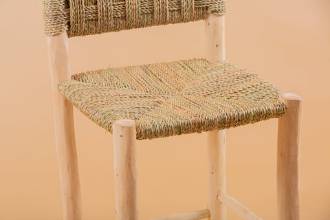 Chaise haute de bar en bois et corde, tabouret de bar