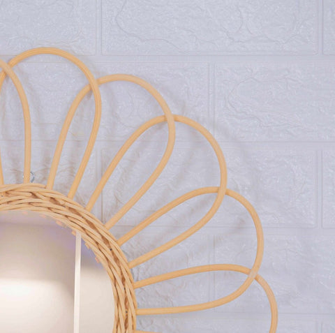 Miroir mural rond en rotin Fleur - décoration murale - écru naturel fait main - Miroir bohème en rotin - Miroir décoratif mural - Miroirs en osier