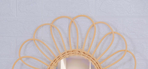 Miroir mural rond en rotin Fleur - décoration murale - écru naturel fait main - Miroir bohème en rotin - Miroir décoratif mural - Miroirs en osier