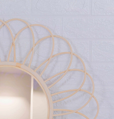 Miroir mural rond en rotin Fleur - décoration murale - écru naturel fait main - Miroir bohème en rotin - Miroir décoratif mural - Miroirs en osier