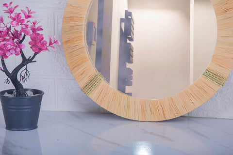 Lot de 3 miroirs muraux ronds en rotin- décoration murale-Miroir bohème en rotin-Miroir décoratif mural-Miroirs en osier