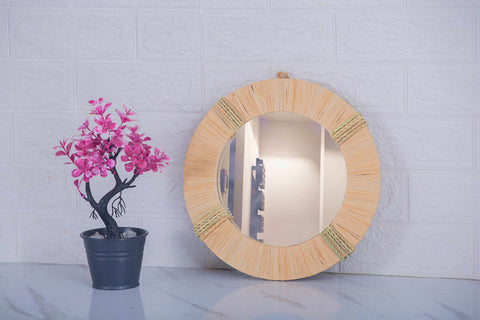 Lot de 3 miroirs muraux ronds en rotin- décoration murale-Miroir bohème en rotin-Miroir décoratif mural-Miroirs en osier