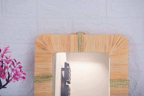 Lot de 3 miroirs muraux carrés en rotin- décoration murale-Miroir bohème en rotin-Miroir décoratif mural-Miroirs en osier