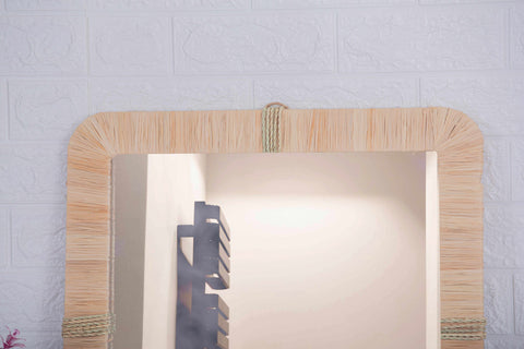 Lot de 3 miroirs muraux carrés en rotin- décoration murale-Miroir bohème en rotin-Miroir décoratif mural-Miroirs en osier