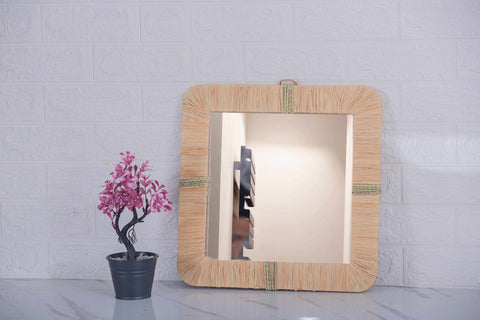 Lot de 3 miroirs muraux carrés en rotin- décoration murale-Miroir bohème en rotin-Miroir décoratif mural-Miroirs en osier