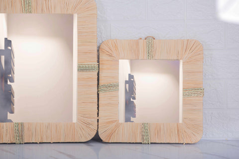 Lot de 3 miroirs muraux carrés en rotin- décoration murale-Miroir bohème en rotin-Miroir décoratif mural-Miroirs en osier