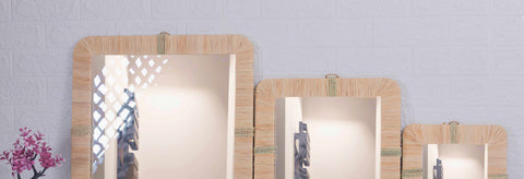 Lot de 3 miroirs muraux carrés en rotin- décoration murale-Miroir bohème en rotin-Miroir décoratif mural-Miroirs en osier