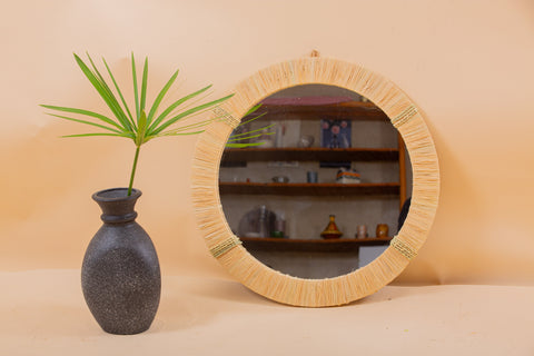 Lot de 3 miroirs muraux ronds en rotin- décoration murale-Miroir bohème en rotin-Miroir décoratif mural-Miroirs en osier