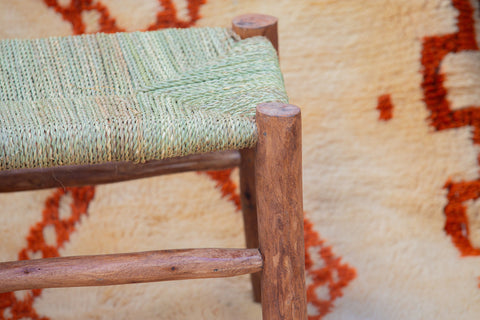 Banc marocain en bois massif et tissage naturel