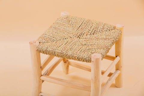 Tabouret marocain en bois et tressé