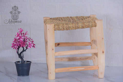 Tabouret marocain en bois et tressé