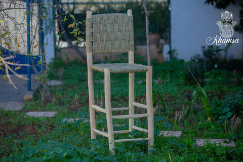 Chaise haute de bar en bois et corde, tabouret de bar