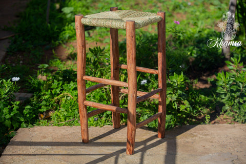 Tabouret de bar marocain en bois de laurier 80 cm