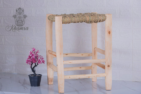 Tabouret marocain en bois et tressé