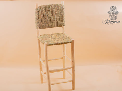 Chaise haute de bar en bois et corde, tabouret de bar
