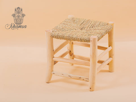 Tabouret marocain en bois et tressé